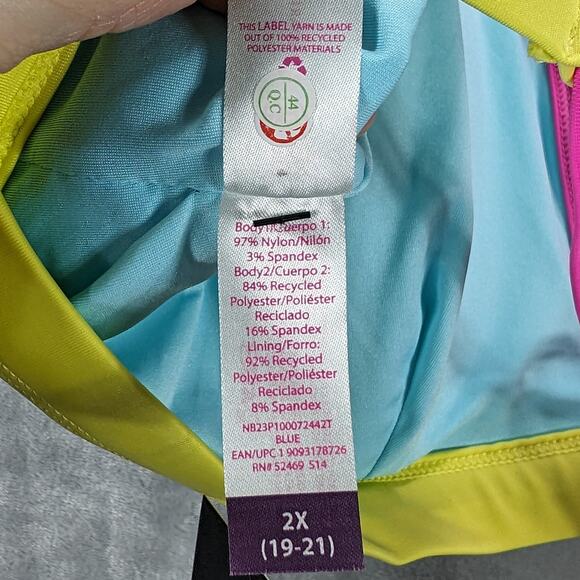 No Boundaries Bikini Top Womens 2X 19-21 Juniors Swimsuit Blue Pink Beachy Retro - Picture 9 of 10